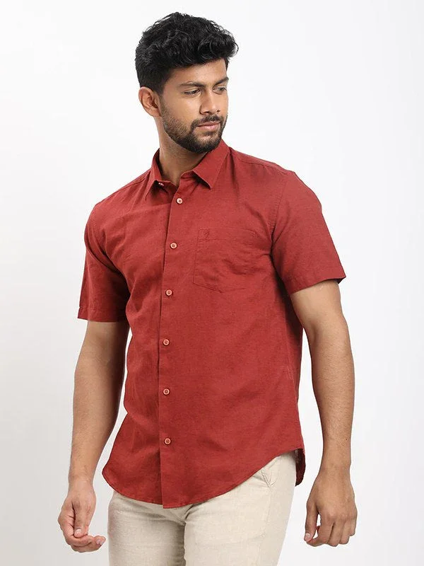 Men's Solid Half Sleeves Linen Blend Shirt - Image 7