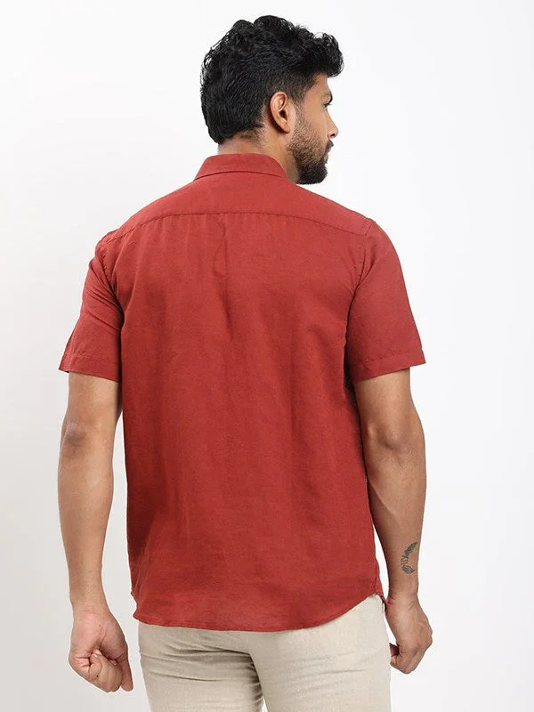 Men's Solid Half Sleeves Linen Blend Shirt - Image 9