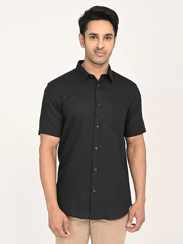 Men's Solid Half Sleeves Linen Blend Shirt