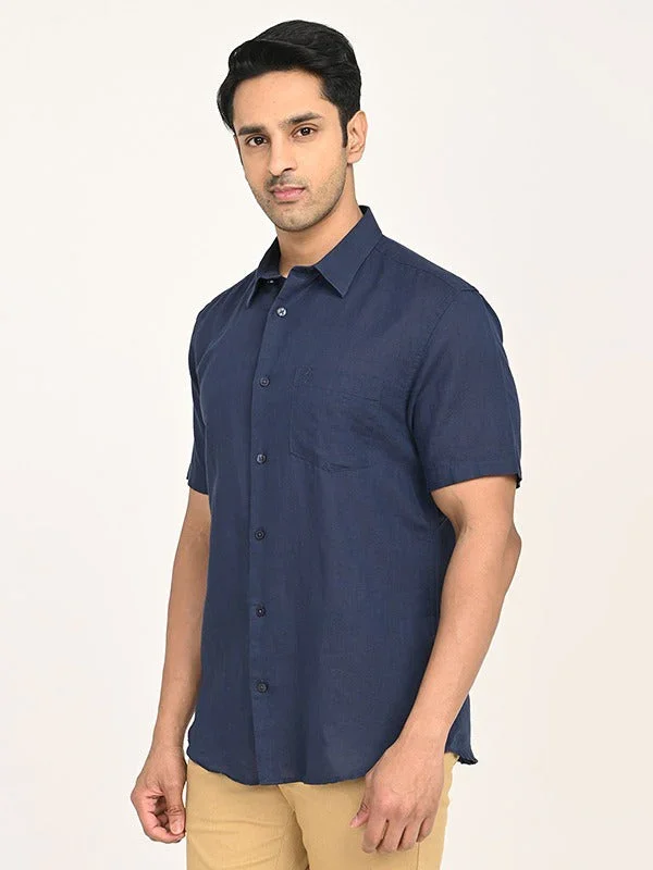 Men's Solid Half Sleeves Linen Blend Shirt - Image 12