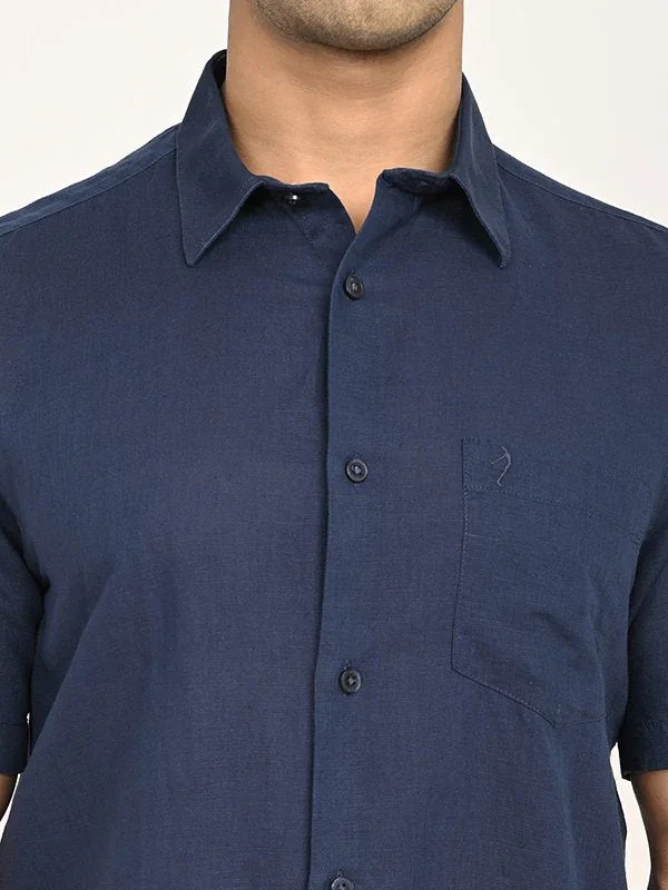 Men's Solid Half Sleeves Linen Blend Shirt - Image 13