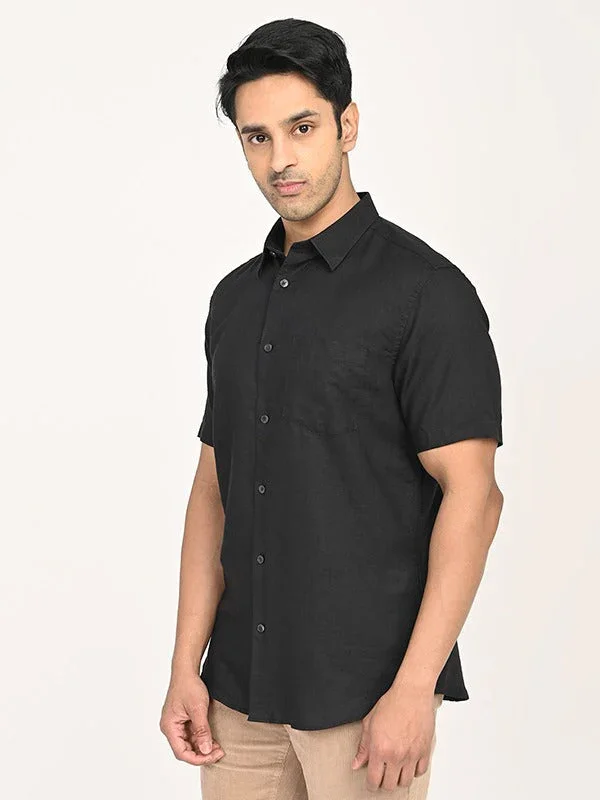 Men's Solid Half Sleeves Linen Blend Shirt - Image 2