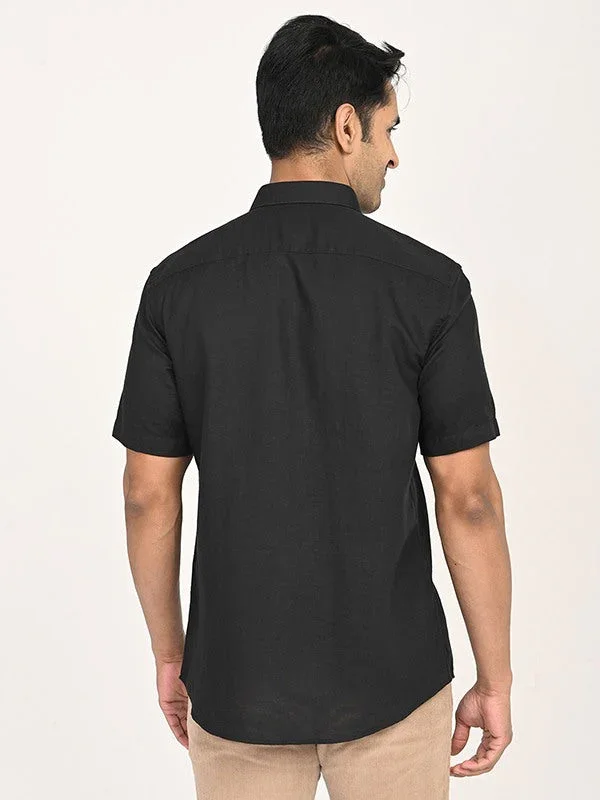Men's Solid Half Sleeves Linen Blend Shirt - Image 4