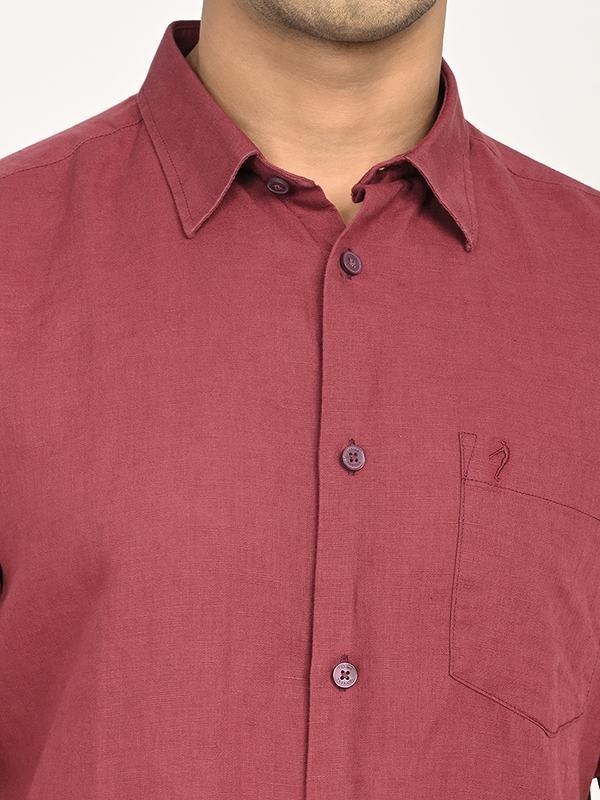 Men's Solid Half Sleeves Linen Blend Shirt - Image 8