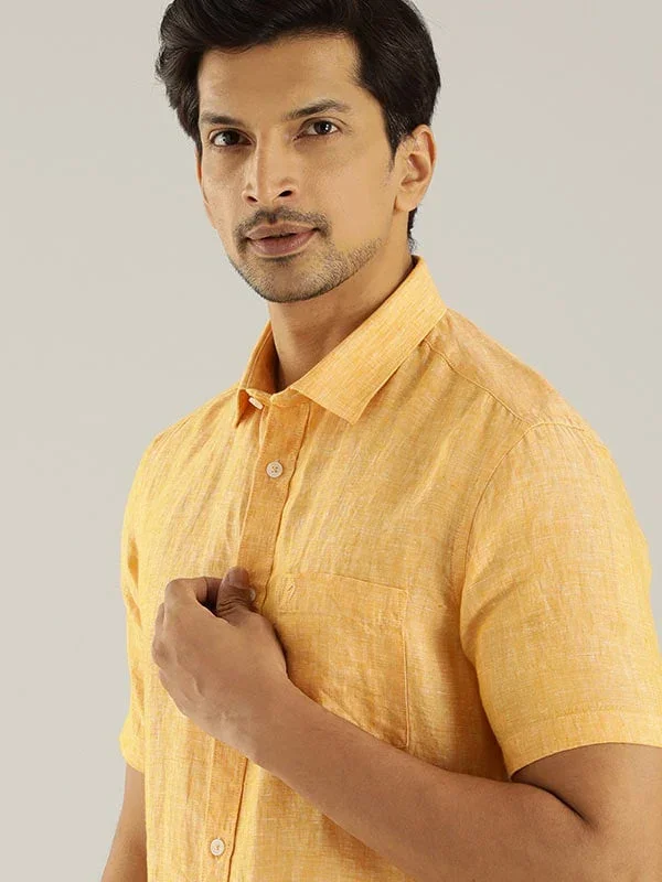 Men's Solid Half Sleeves Linen Shirt - Image 13