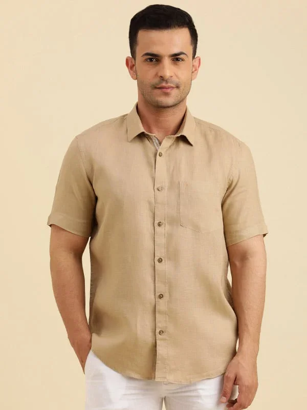 Men's Solid Half Sleeves Linen Shirt - Image 2