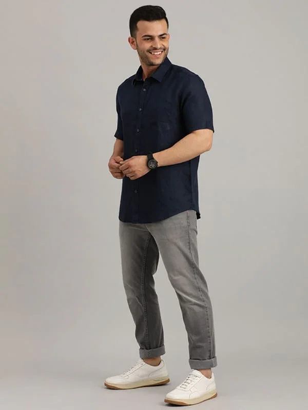 Men's Solid Half Sleeves Linen Shirt - Image 20