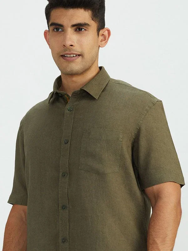 Men's Solid Half Sleeves Linen Shirt - Image 21