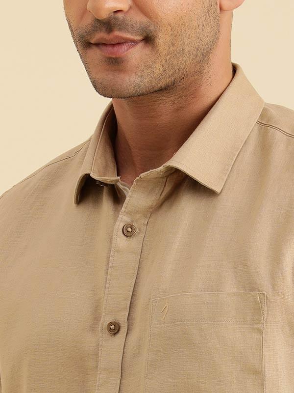 Men's Solid Half Sleeves Linen Shirt - Image 3