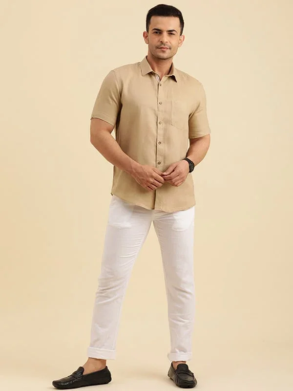 Men's Solid Half Sleeves Linen Shirt - Image 4