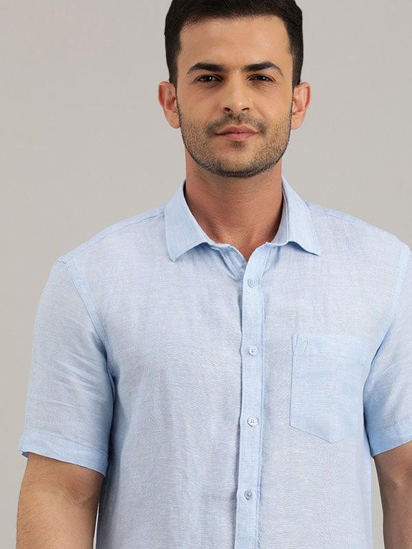 Men's Solid Half Sleeves Linen Shirt - Image 13