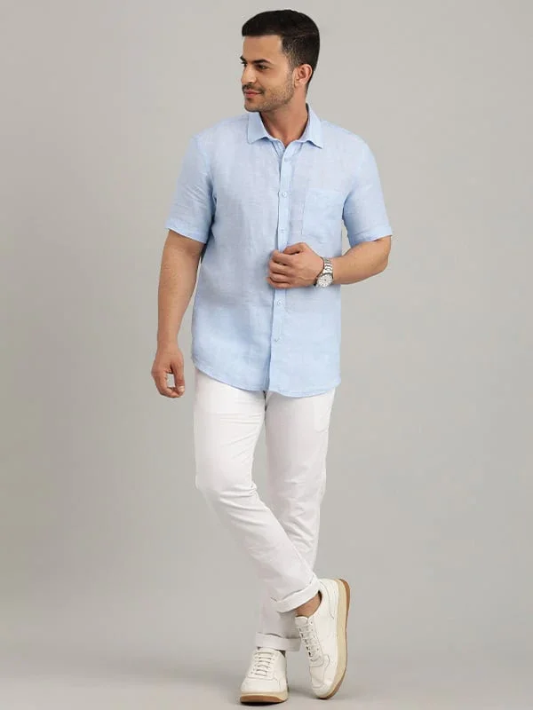 Men's Solid Half Sleeves Linen Shirt - Image 16
