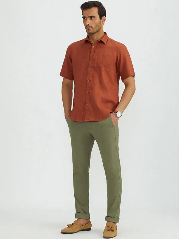 Men's Solid Half Sleeves Linen Shirt - Image 8