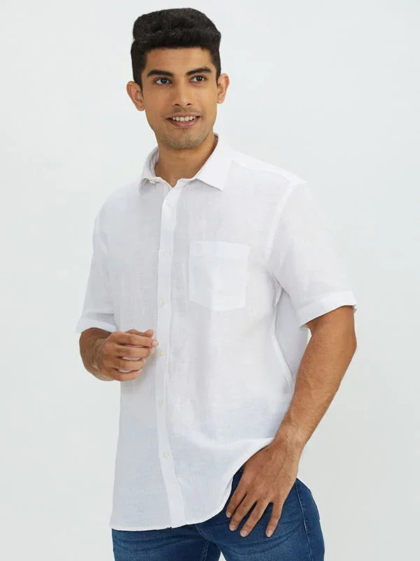 Men's Solid Half Sleeves Linen Shirt - Image 2