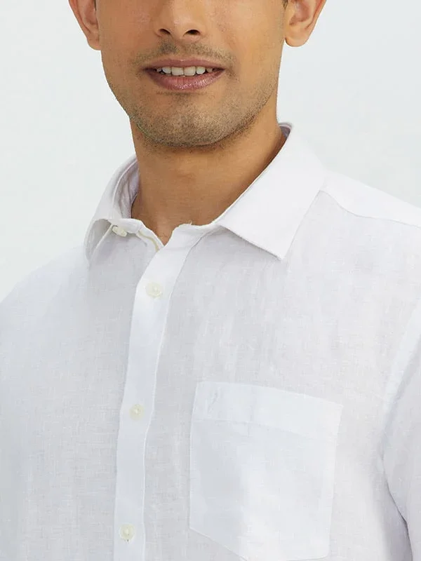 Men's Solid Half Sleeves Linen Shirt - Image 3