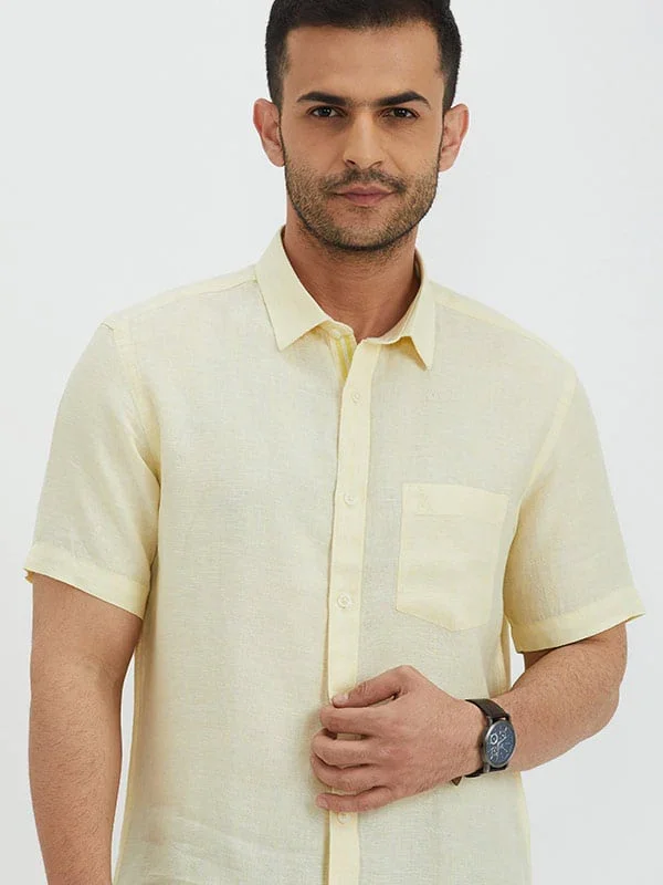 Men's Solid Half Sleeves Linen Shirt - Image 5