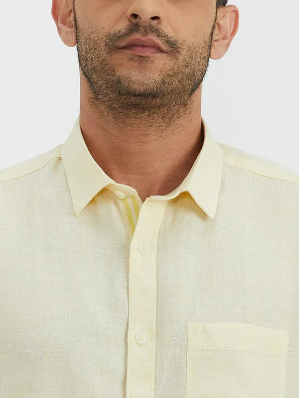 Men's Solid Half Sleeves Linen Shirt - Image 7