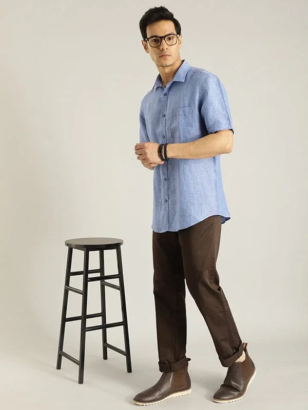 Men's Solid Half Sleeves Linen Shirt - Image 12