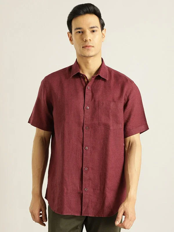 Men's Solid Half Sleeves Linen Shirt - Image 17