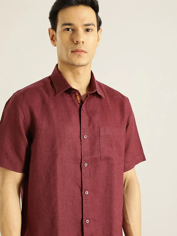 Men's Solid Half Sleeves Linen Shirt - Image 18