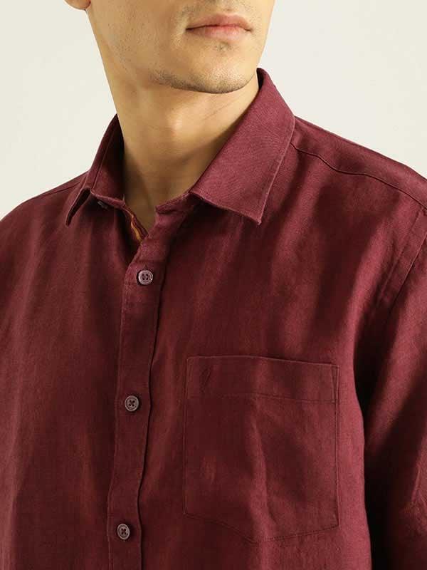 Men's Solid Half Sleeves Linen Shirt - Image 19
