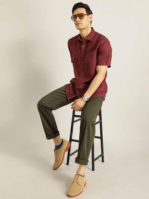 Men's Solid Half Sleeves Linen Shirt - Image 20