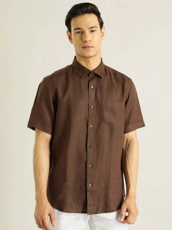 Men's Solid Half Sleeves Linen Shirt - Image 21