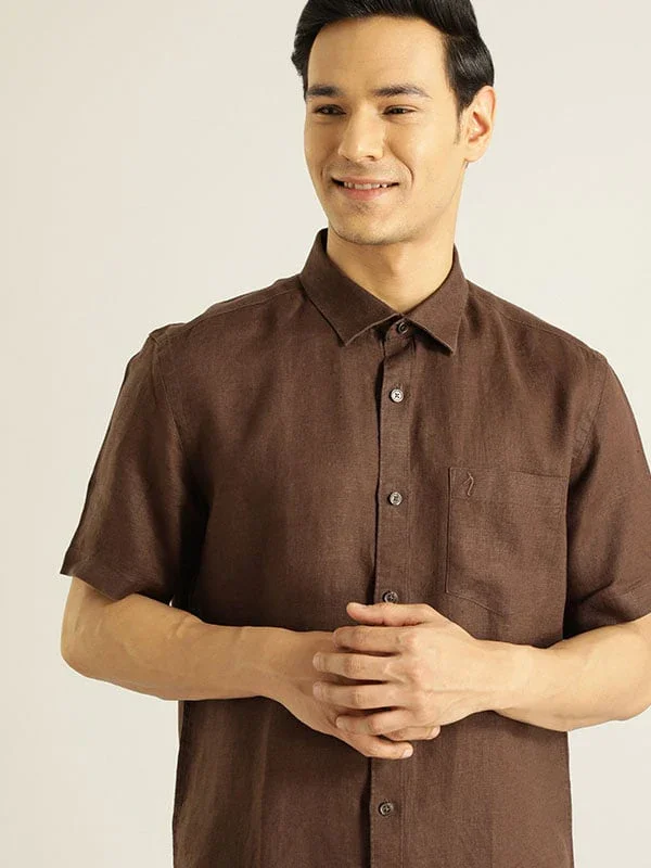 Men's Solid Half Sleeves Linen Shirt - Image 22