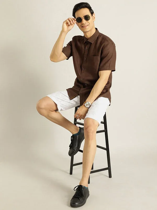 Men's Solid Half Sleeves Linen Shirt - Image 24