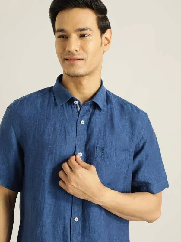 Men's Solid Half Sleeves Linen Shirt - Image 26