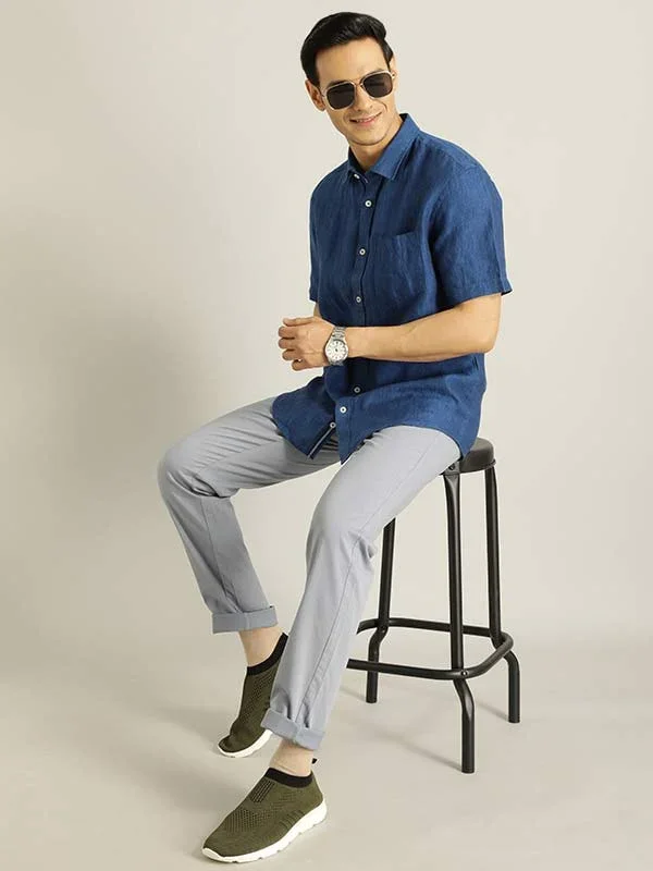 Men's Solid Half Sleeves Linen Shirt - Image 28