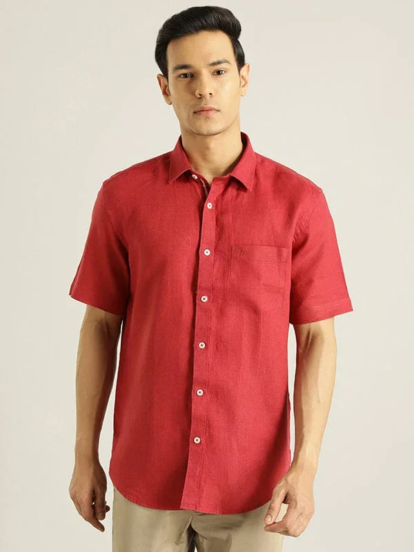 Men's Solid Half Sleeves Linen Shirt - Image 29
