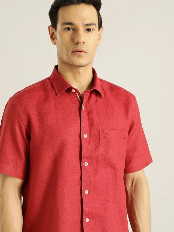 Men's Solid Half Sleeves Linen Shirt - Image 30