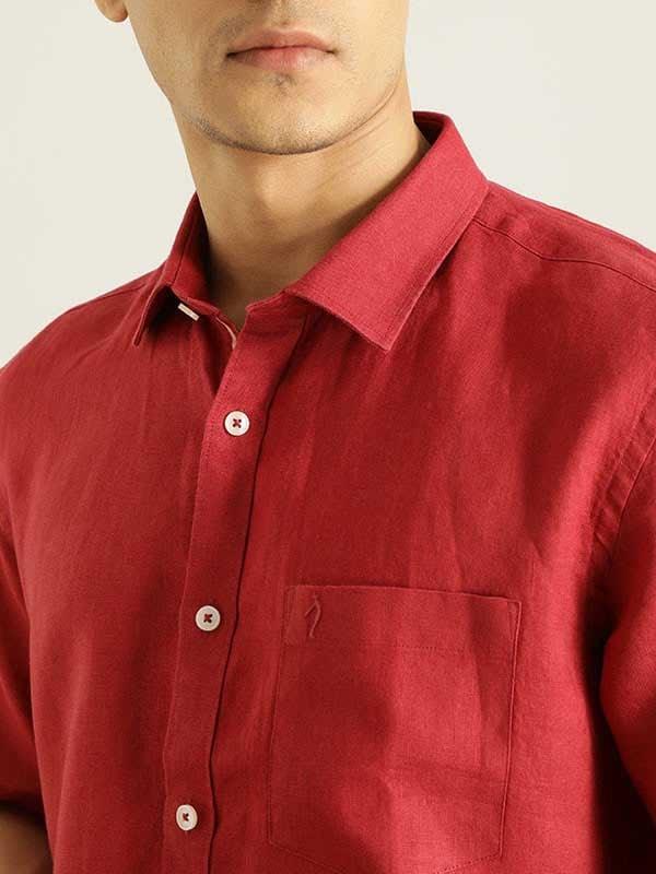 Men's Solid Half Sleeves Linen Shirt - Image 31