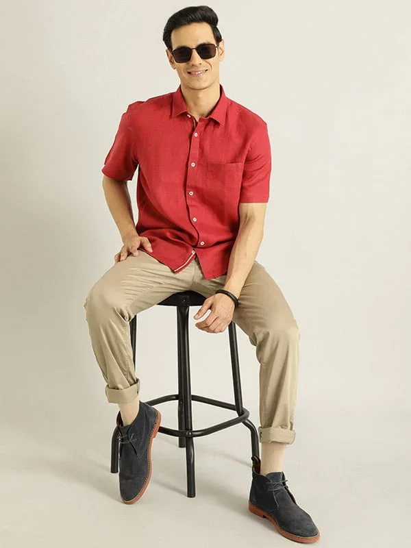 Men's Solid Half Sleeves Linen Shirt - Image 32