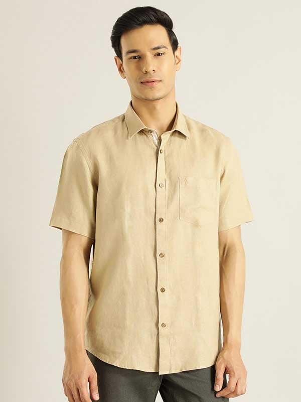 Men's Solid Half Sleeves Linen Shirt - Image 36