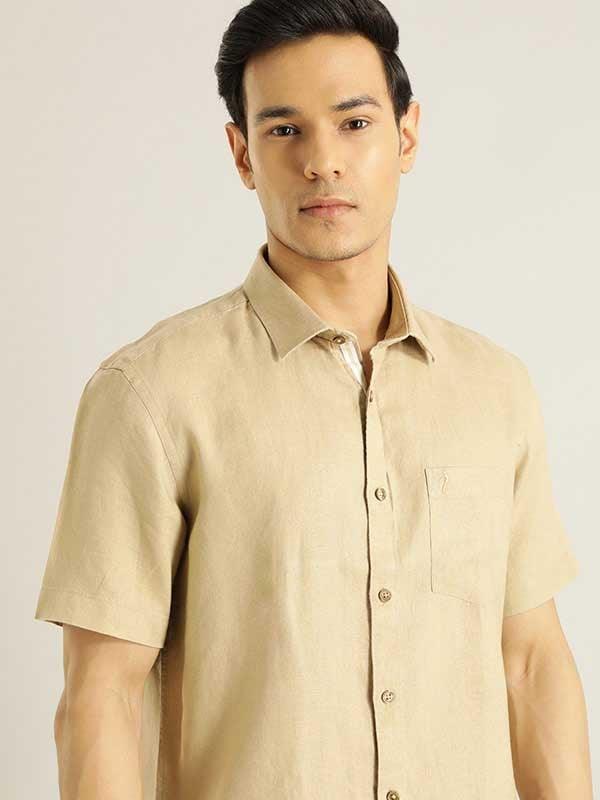 Men's Solid Half Sleeves Linen Shirt - Image 37