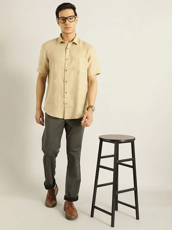 Men's Solid Half Sleeves Linen Shirt - Image 39