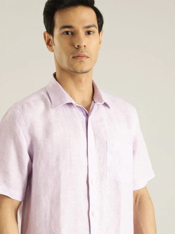 Men's Solid Half Sleeves Linen Shirt - Image 41