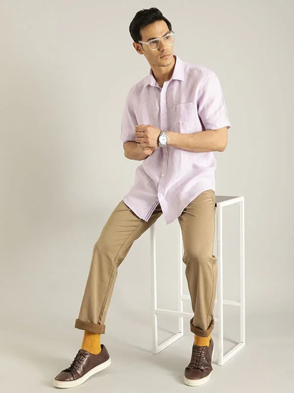 Men's Solid Half Sleeves Linen Shirt - Image 43