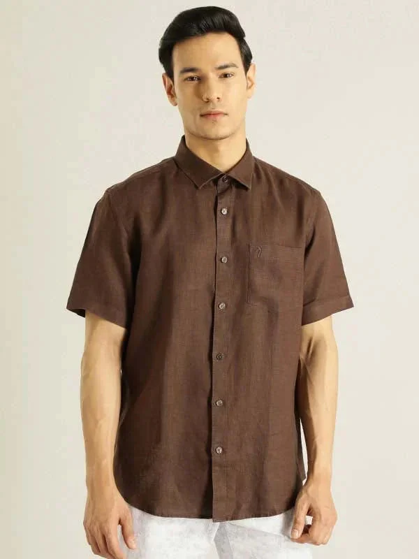 Men's Solid Half Sleeves Linen Shirt - Image 18