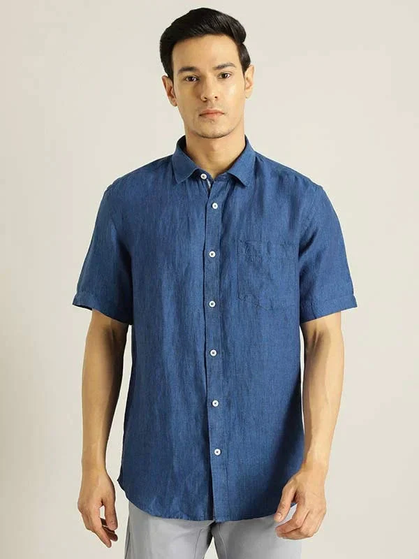 Men's Solid Half Sleeves Linen Shirt - Image 19