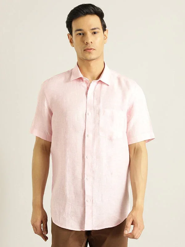 Men's Solid Half Sleeves Linen Shirt - Image 13