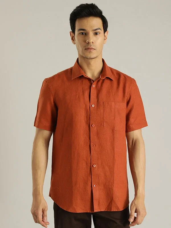 Men's Solid Half Sleeves Linen Shirt - Image 17