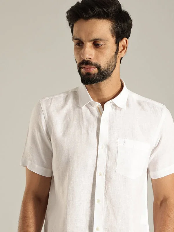 Men's Solid Half Sleeves Linen Shirt - Image 26