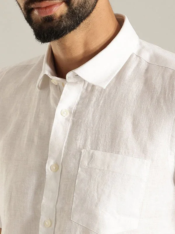 Men's Solid Half Sleeves Linen Shirt - Image 27