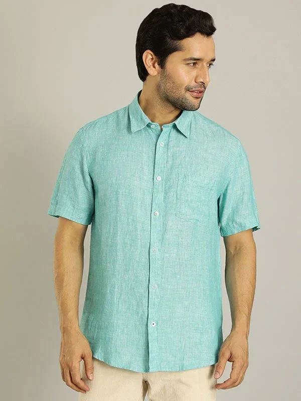 Men's Solid Half Sleeves Linen Shirt - Image 24