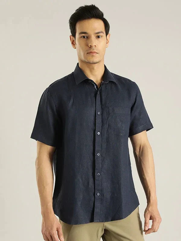 Men's Solid Half Sleeves Linen Shirt - Image 26