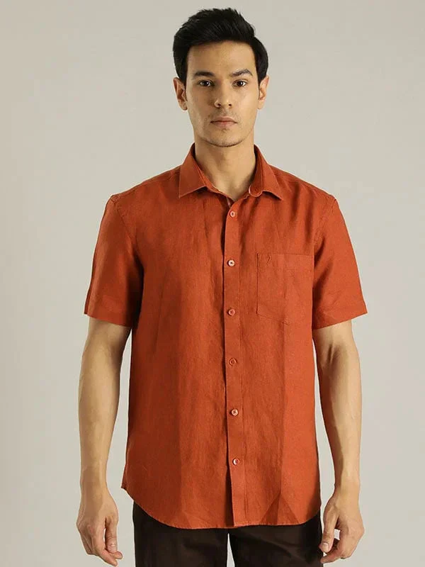 Men's Solid Half Sleeves Linen Shirt - Image 29