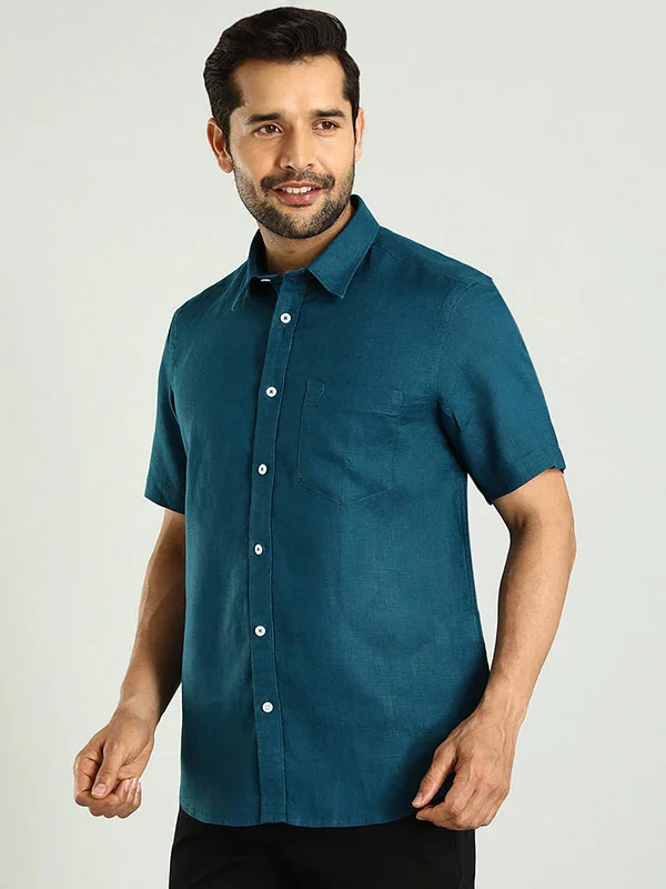Men's Solid Half Sleeves Linen Shirt - Image 3